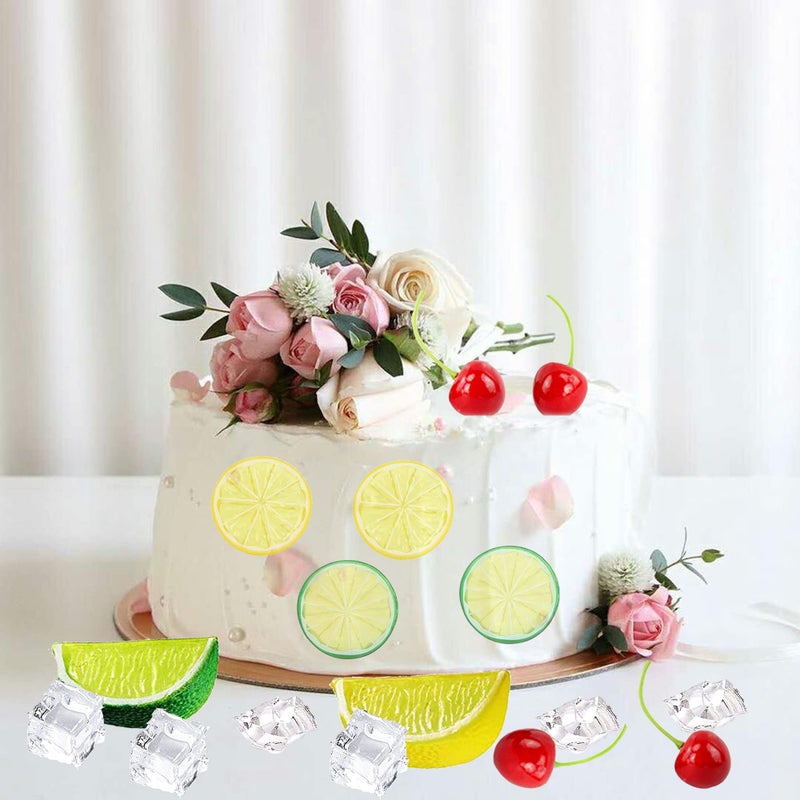 Yuronam 40 Pcs Fake Crushed Ice and Square Ice Rocks 10 Pcs Artificial Fruit Lemon Slices  4 Pcs Simulation Lemon Blocks and 10 Pcs Lifelike Cherries for Home Kitchen Decoration Photography Prop - Image 5